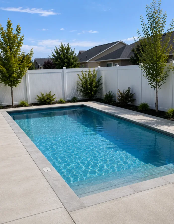 Rectangular custom pool with entry steps in a Saratoga Springs, Utah backyard